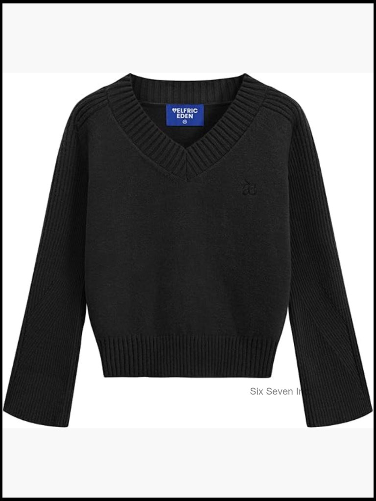 Cropped V-Neck Flare Sleeve Oversized Pullover Jumper Knit Tops